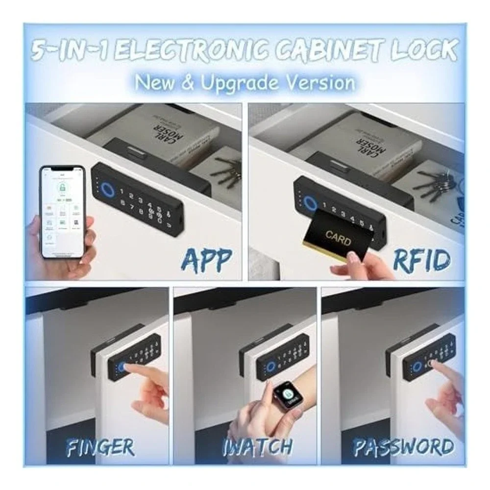 Foxlock Smart Cabinet Lock Fingerprint RFID App Keypad Bluetooth Security Black